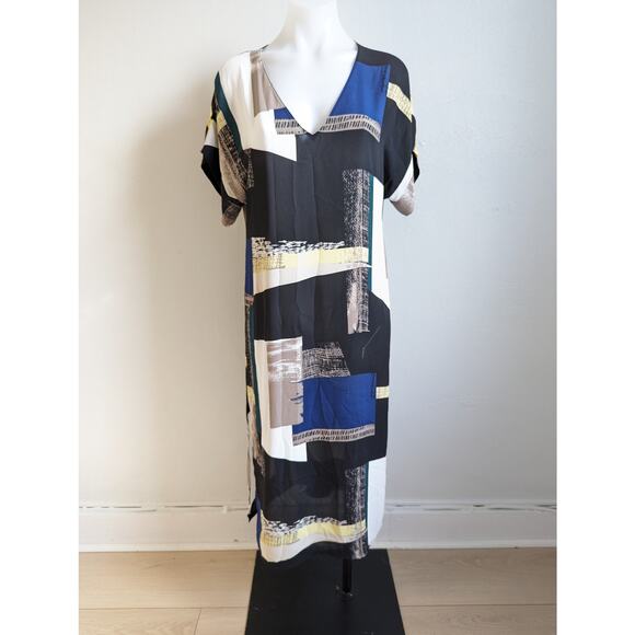 Aritzia Babaton Sz XS Jessie Midi Dress Black White Abstract Print Short Sleeve - Picture 4 of 14